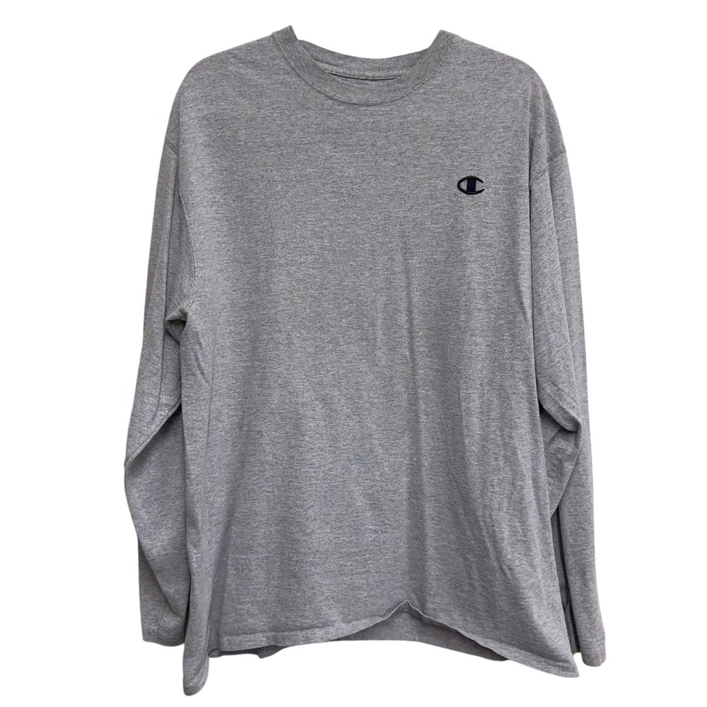 Champion Authentic Long Sleeve T-Shirt Large Gray‎ Embroidered Logo Crew Neck